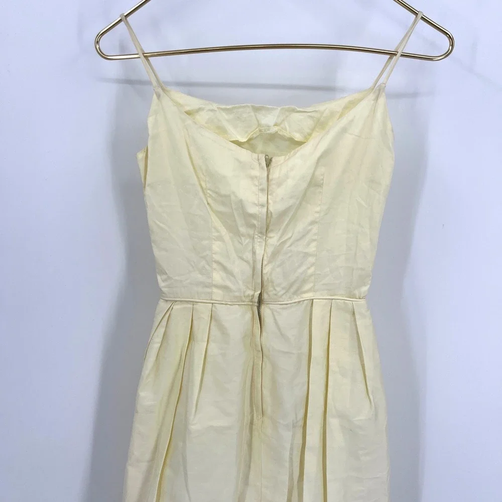Vintage‎ 50s Dress Butter Yellow Eyelet Hem Spaghetti Straps Balloon Hem Bow XXS - Picture 6 of 8